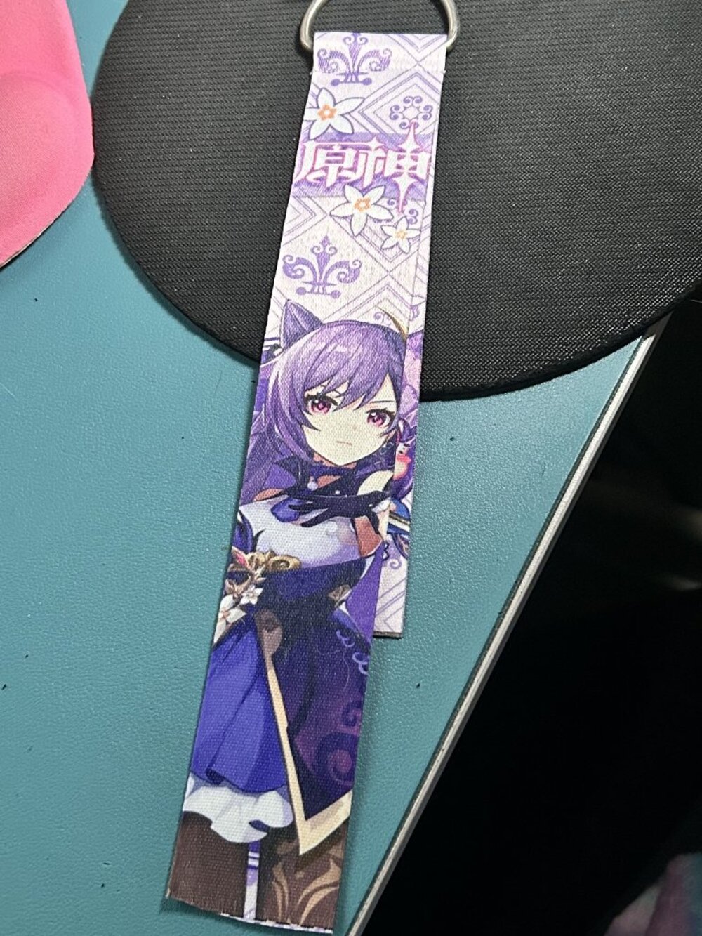 Genshin Impact Keqing Fabric Wristlet Lanyard Keychain with Jingle Bell